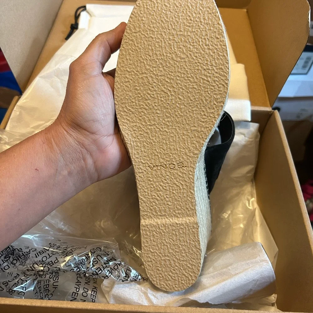 Vince Black Suede Espadrille Wedge Sandals